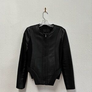 BCBGMaxAzria Black Leather Jacket Sleek Minimalist Design